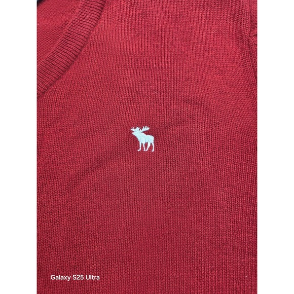 Abercrombie & Fitch Muscle Sweater Mens XL Red Pullover V-Neck Wool Acrylic Y2K - Picture 2 of 10